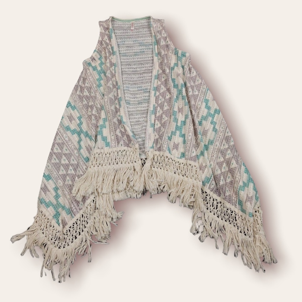 🎄4x$50🔥 XHILARATION IVORY SOUTHWESTERN PRINT FRINGE BOHO VEST